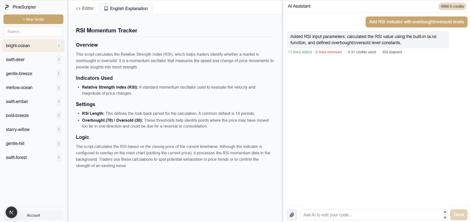 PineScripter secondary view